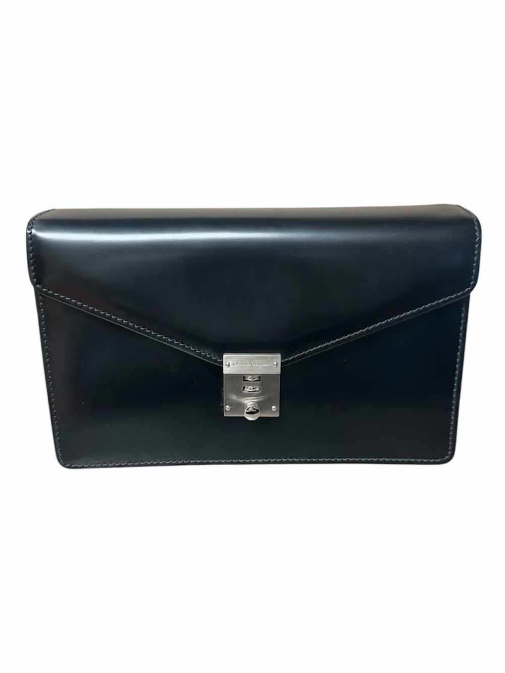 NEW SALVATORE FERRAGAMO 💯AUTHENTIC MENS CLASSIC LEATHER CLUTCH BLACK NWOT
